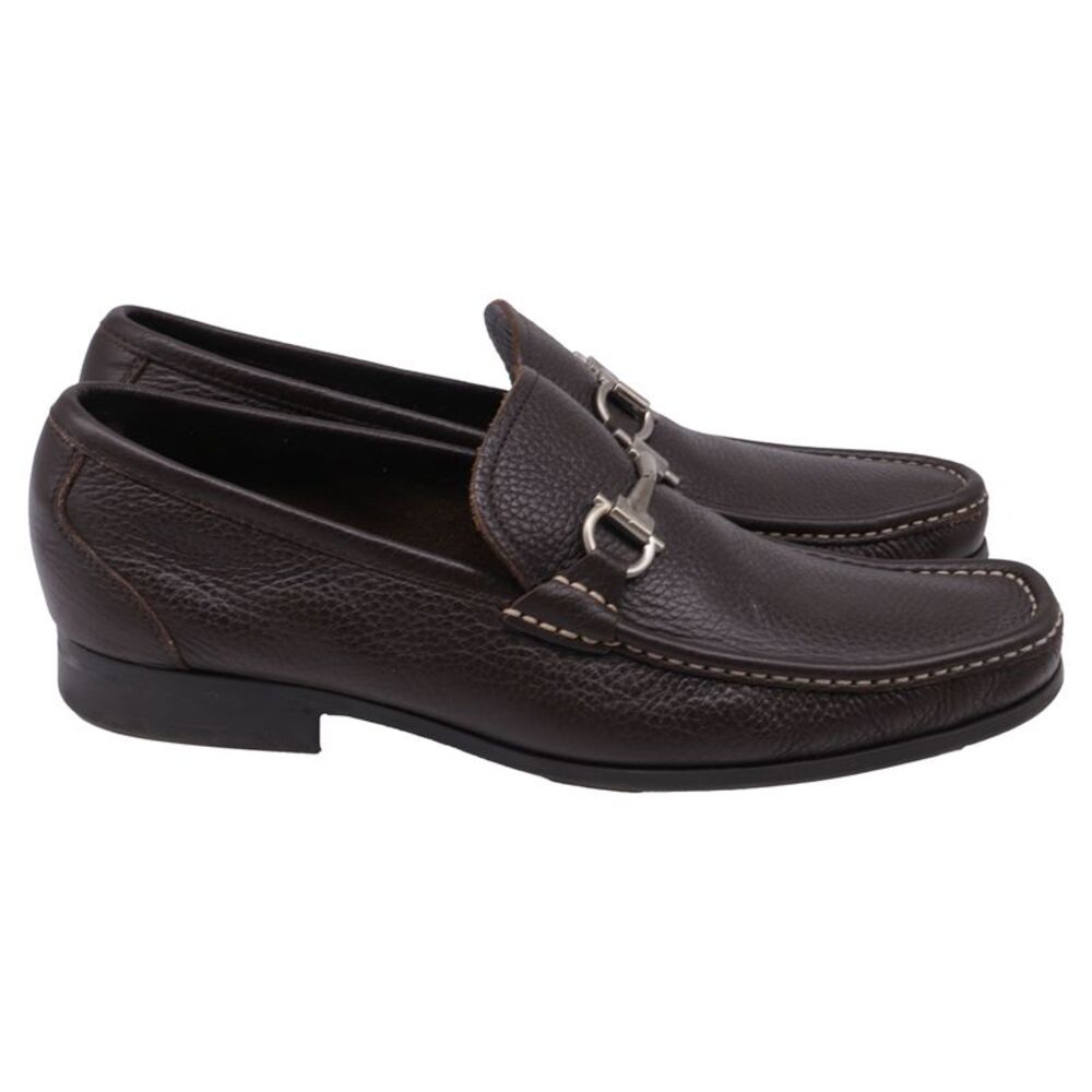Ferragamo Gancini Bit Loafers in Brown Leather